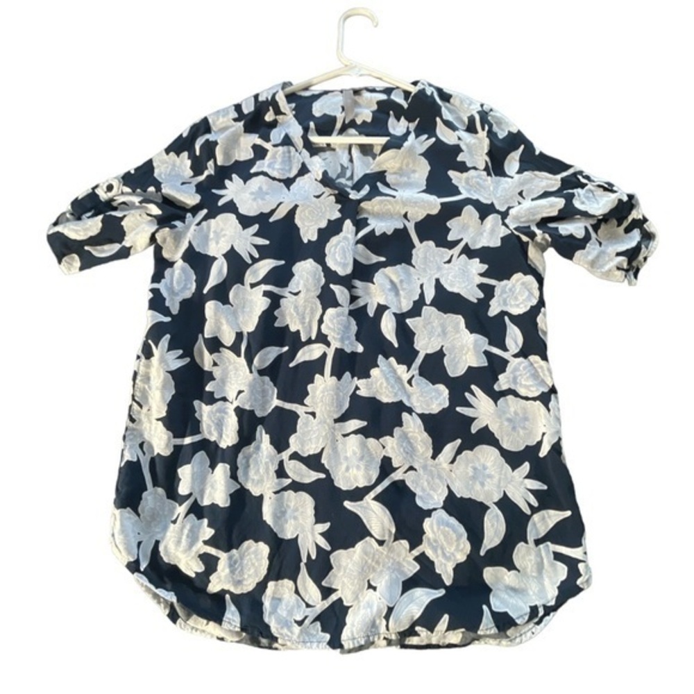 Women's Brina & Em Navy Blouse Anthropologie Bohemian Size Med EUC #7241